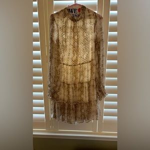 KARLIE x Anthropologie snakeskin printed long sleeve ruffle dress slimming L